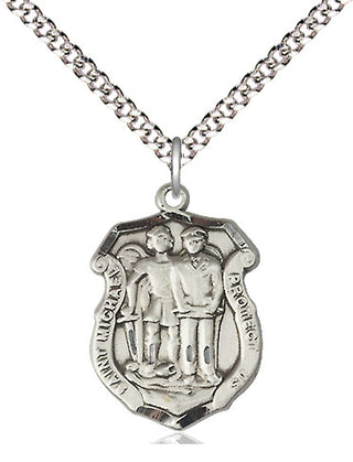 Sterling Silver Saint Michael the Archangel Police Shield Medal Religious Jewelry Engraved Catholic Saint Jewelry