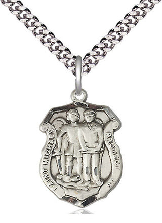 Sterling Silver Saint Michael the Archangel Police Shield Medal Religious Jewelry Engraved Catholic Saint Jewelry