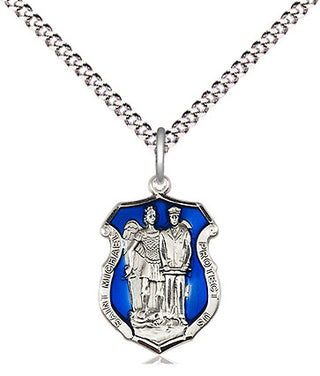 Pewter Saint Michael the Archangel Police Shield Medal Religious and Catholic Jewelry Engraved Catholic Saint Jewelry