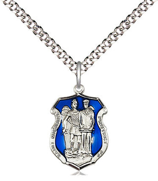 Pewter Saint Michael the Archangel Police Shield Medal Religious and Catholic Jewelry Engraved Catholic Saint Jewelry