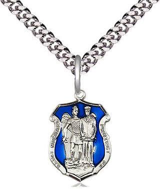Pewter Saint Michael the Archangel Police Shield Medal Religious and Catholic Jewelry Engraved Catholic Saint Jewelry