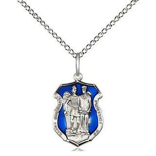 Sterling Silver Saint Michael the Archangel Police Shield Medal Religious and Catholic Jewelry Engraved Catholic Saint Jewelry