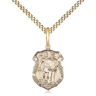 14kt Gold Filled Saint Michael the Archangel Police Shield Medal Religious and Catholic Jewelry Engraved Catholic Saint Jewelry