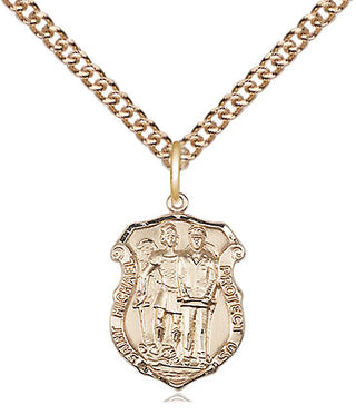14kt Gold Saint Michael the Archangel Police Shield Medal Engraved Catholic Saint Jewelry
