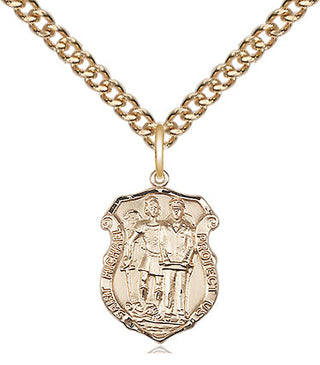 14kt Gold Saint Michael the Archangel Police Shield Medal Engraved Catholic Saint Jewelry