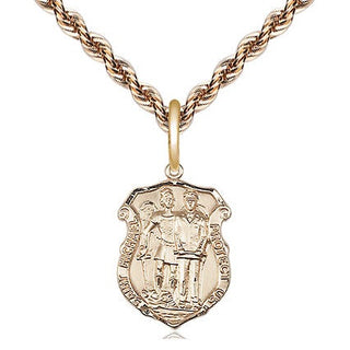 14kt Gold Saint Michael the Archangel Police Shield Medal Engraved Catholic Saint Jewelry