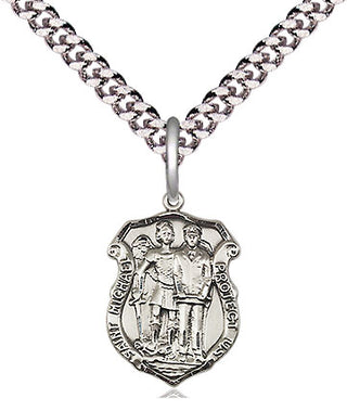 Pewter Saint Michael the Archangel Police Shield Medal Religious and Catholic Jewelry Engraved Catholic Saint Jewelry