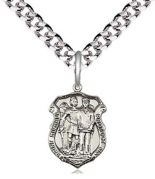 Pewter Saint Michael the Archangel Police Shield Medal Religious and Catholic Jewelry Engraved Catholic Saint Jewelry