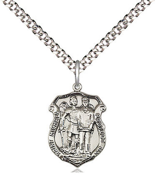 Pewter Saint Michael the Archangel Police Shield Medal Religious and Catholic Jewelry Engraved Catholic Saint Jewelry