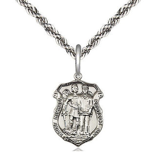 Sterling Silver Saint Michael the Archangel Police Shield Medal Religious and Catholic Jewelry Engraved Catholic Saint Jewelry