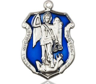 Sterling Silver Saint Michael the Archangel Shield Medal Catholic Jewelry Engraved Catholic Saint Jewelry