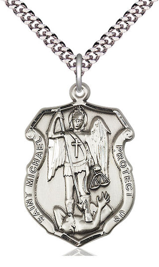 Pewter Saint Michael the Archangel Shield Medal Catholic Jewelry Engraved Catholic Saint Jewelry