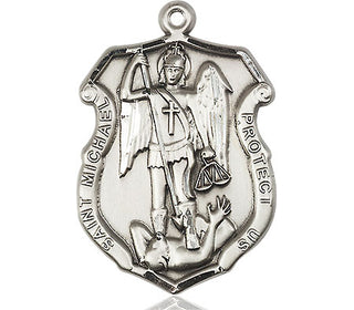 Sterling Silver Saint Michael the Archangel Shield Medal Catholic Jewelry Engraved Catholic Saint Jewelry