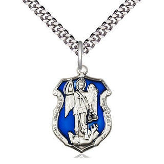Sterling Silver Saint Michael the Archangel Shield Medal Religious Jewelry Engraved Catholic Saint Jewelry