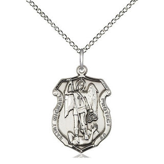 Sterling Silver Saint Michael the Archangel Shield Medal Religious Jewelry Engraved Catholic Saint Jewelry