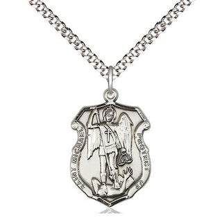 Sterling Silver Saint Michael the Archangel Shield Medal Religious Jewelry Engraved Catholic Saint Jewelry