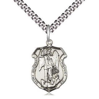 Sterling Silver Saint Michael the Archangel Shield Medal Religious Jewelry Engraved Catholic Saint Jewelry