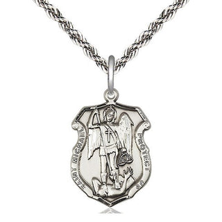 Sterling Silver Saint Michael the Archangel Shield Medal Religious Jewelry Engraved Catholic Saint Jewelry