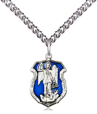 Sterling Silver Saint Michael the Archangel Shield Medal Religious and Catholic Jewelry Engraved Catholic Saint Jewelry