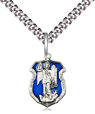 Sterling Silver Saint Michael the Archangel Shield Medal Religious and Catholic Jewelry Engraved Catholic Saint Jewelry