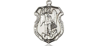 Sterling Silver Saint Michael the Archangel Shield Medal Religious and Catholic Jewelry Engraved Catholic Saint Jewelry