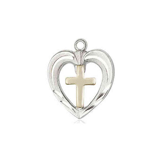 Two-Tone GF/SS Heart / Cross Medal Religious and Catholic Jewelry