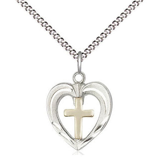 Two-Tone GF/SS Heart / Cross Medal Religious and Catholic Jewelry