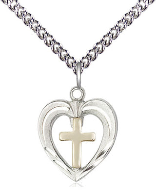 Two-Tone GF/SS Heart / Cross Medal | Small