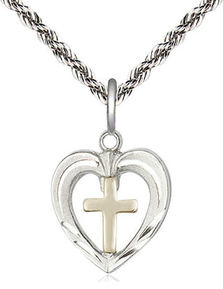 Two-Tone GF/SS Heart / Cross Medal | Small
