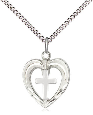 Sterling Silver Heart / Cross Medal Religious and Catholic Jewelry