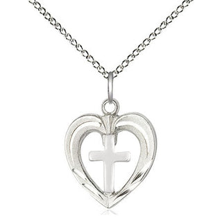 Sterling Silver Heart / Cross Medal Religious and Catholic Jewelry
