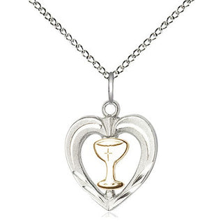 Two-Tone GF/SS Heart / Chalice Medal Religious and Catholic Jewelry