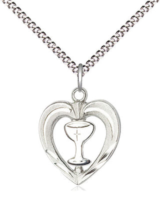 Sterling Silver Heart / Chalice Medal Religious and Catholic Jewelry
