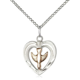 Two-Tone GF/SS Heart / Holy Spirit Medal Religious and Catholic Jewelry