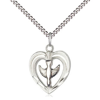 Sterling Silver Heart / Holy Spirit Medal Religious and Catholic Jewelry