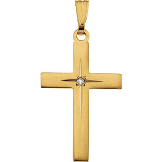 14K Yellow .01 CT Natural Diamond Cross 18" Necklace