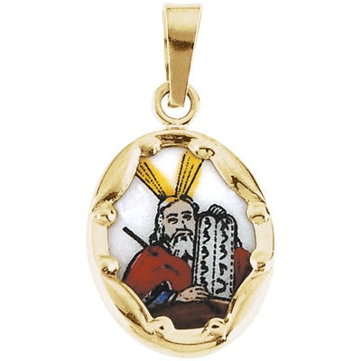 14K Yellow Gold Ceramic Moses Pendant
