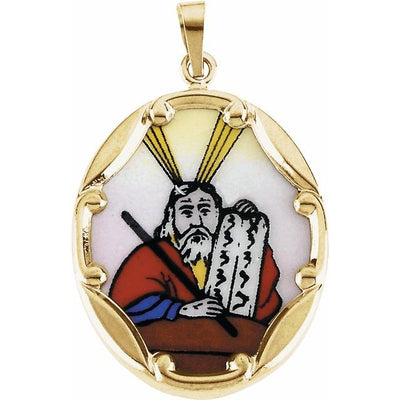 14K Yellow Gold Ceramic Moses Pendant