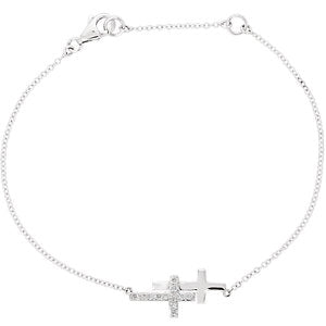 Sterling Silver Cubic Zirconia Double Sideways Cross 8" Bracelet