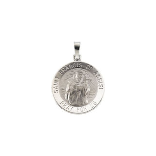 14K White 18 mm Round Saint Francis of Assisi Medal