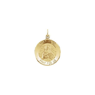 14K Yellow 15 mm Round Saint Peter Medal