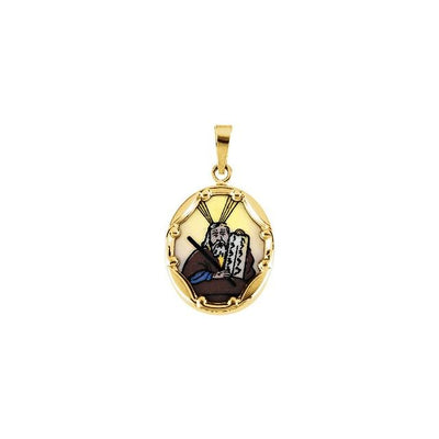 14K Yellow Gold Ceramic Moses Pendant