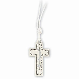 10-Pack - White Wood Pax Cross On Cord