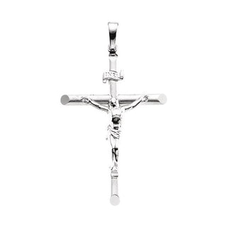 14K White 35x25 mm Crucifix Pendant 