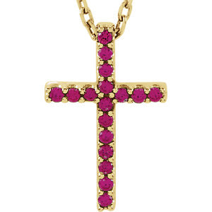 14K Gold Ruby Cross 16" Necklace