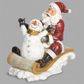 10-Inch Santa Sledding With Snowman Figure - Joseph's Studio