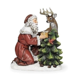 8.75-Inch Santa With Deer And Tree Figure, Joseph's Studio