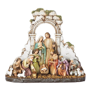 8.5-Inch Kneeling Nativity With Stone Wall