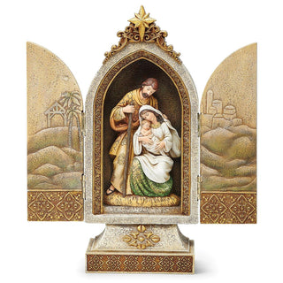 12.25-Inch Holy Family Triptych Gold Accents/Scenes On Doors