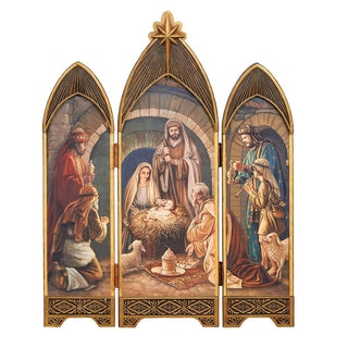 28-Inch 3-Piece Nativity Screen Oil Paint Look
